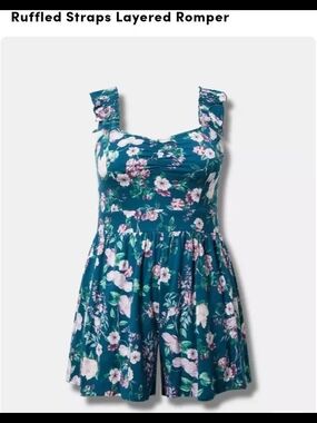 Floral Ruffled Straps Romper - Teal Floral
